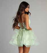 Viviana Floral Embroidered Corset Ruffled Skater Dress
